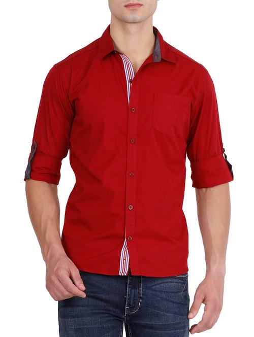 Red Cotton Casual Shirt - 14610323 - Very Small Image - 1