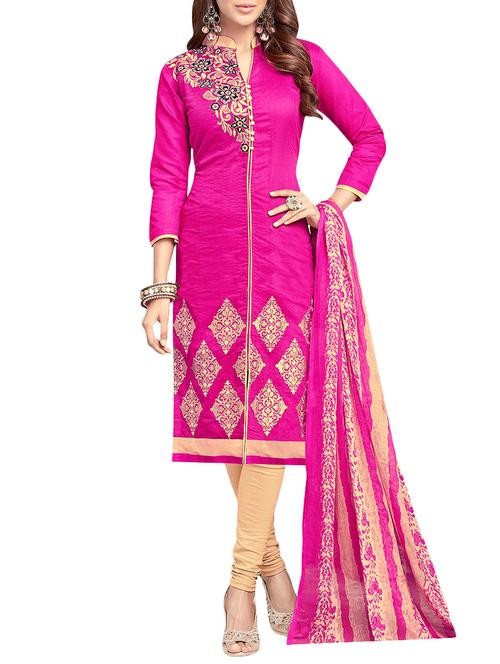 pink chanderi cotton churidaar suit dress material - 14610373 - Very Small Image - 1