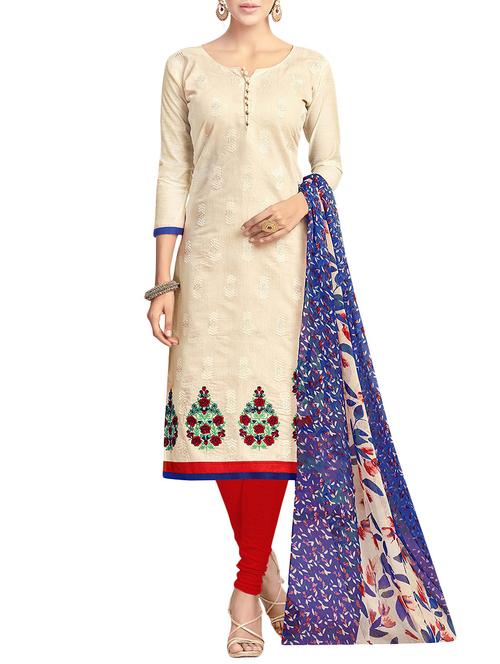embroidered unstitched churidaar suit - 14610377 - Very Small Image - 1