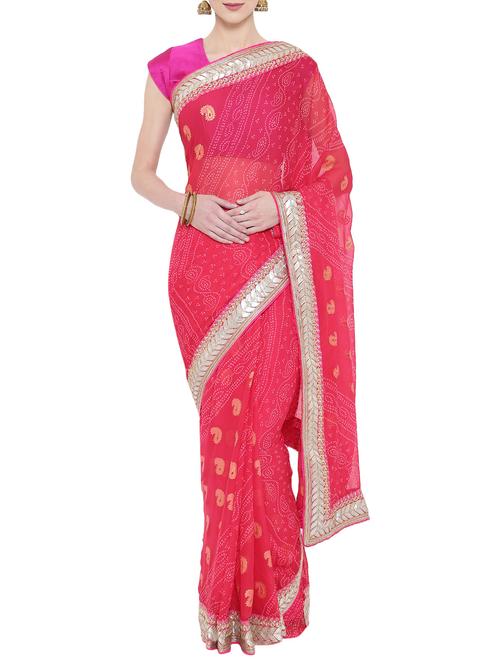 bordered bandhani saree with blouse - 14610465 - Very Small Image - 1