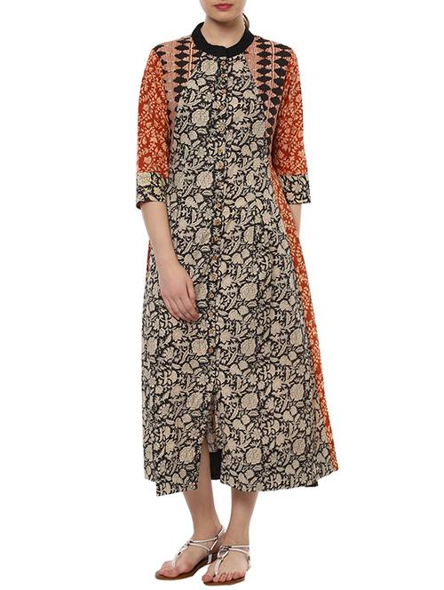 black cotton flared kurta - 14610488 - Very Small Image - 1