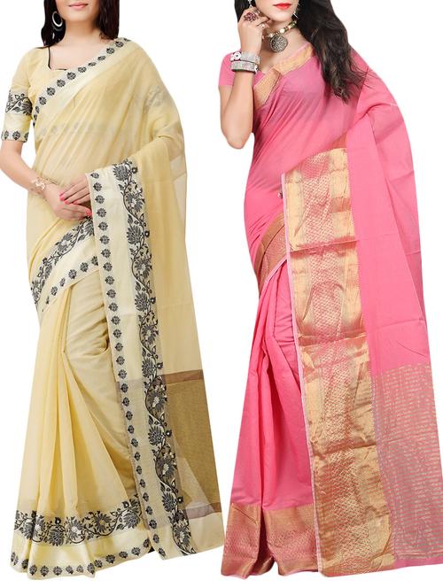 multi colored chanderi combo saree with blouse - 14610921 - Very Small Image - 1