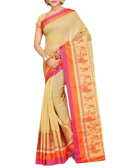 beige chanderi saree with blouse - 14611022 - Very Small Image - 1