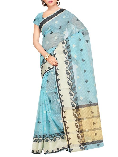 sky blue chanderi saree with blouse - 14611039 - Very Small Image - 1