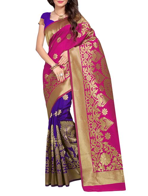 pink poly silk kanjivaram saree with blouse - 14613974 - Very Small Image - 1