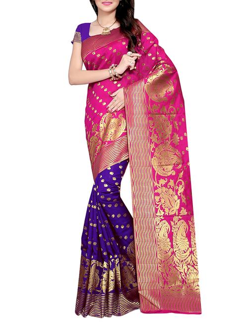 pink poly silk kanjivaram saree with blouse - 14613987 - Very Small Image - 1