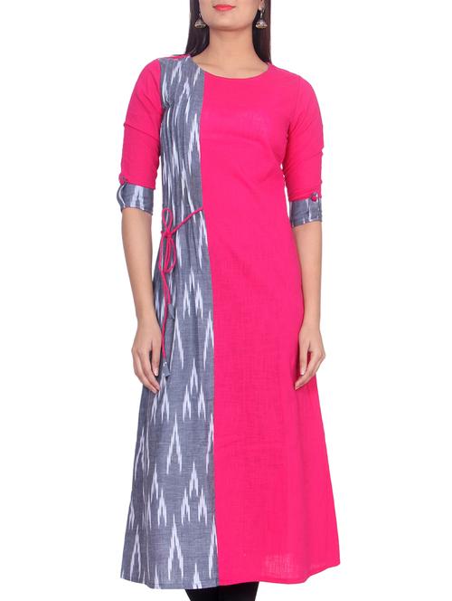 pink cotton aline kurta - 14614862 - Very Small Image - 1