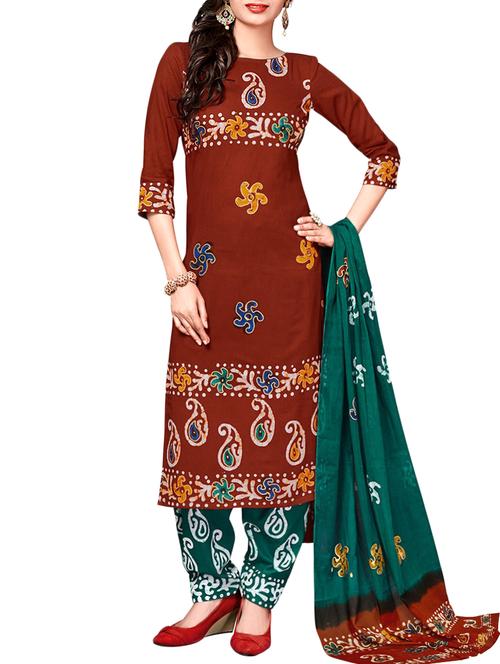brown cotton salwar suit dress material - 14614907 - Very Small Image - 1