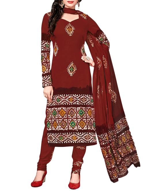 maroon cotton churidaar suit dress material - 14614918 - Very Small Image - 1