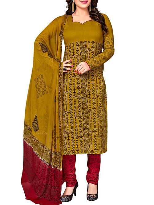 yellow cotton churidaar suit dress material - 14614941 - Very Small Image - 1