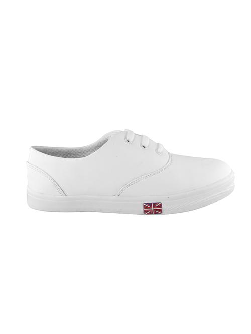 white faux leather laceup sneakers - 14615220 - Very Small Image - 1