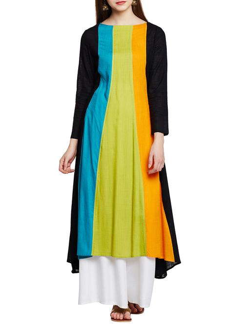 green rayon high-low kurta - 14615238 - Very Small Image - 1