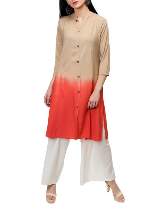 beige cotton straight kurta - 14616596 - Very Small Image - 1