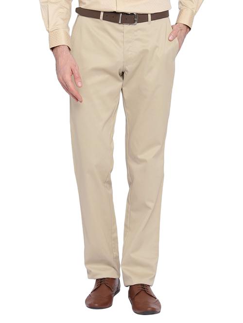 beige cotton blend flat front formal trouser - 14616983 - Very Small Image - 1