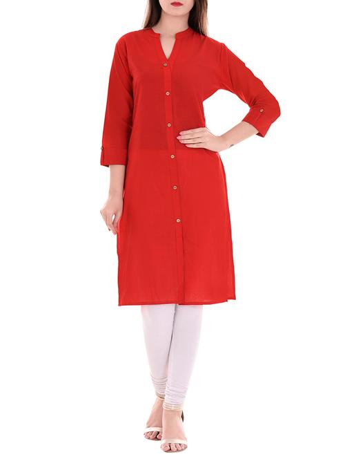 red cotton straight kurta - 14617022 - Very Small Image - 1