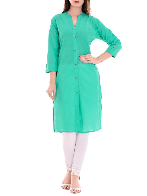 green cotton straight solid kurta - 14617026 - Very Small Image - 1