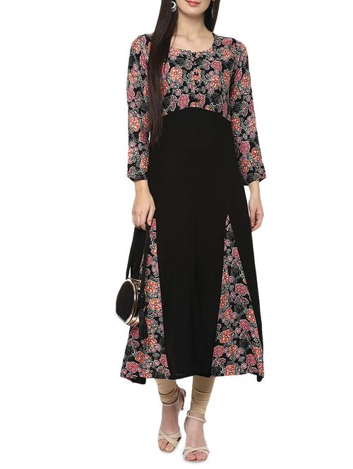 printed flared slit kurta - 14617539 - Very Small Image - 1