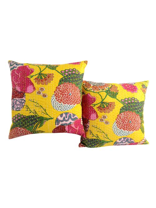 handmade white set of 2 kantha work  cushion cover 16x16 - 14618035 - Very Small Image - 1