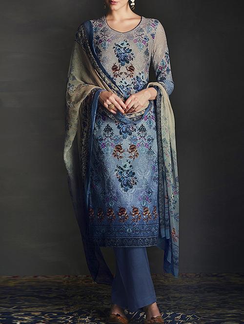 blue straight pant suits semi-stitched suit - 14618683 - Very Small Image - 1