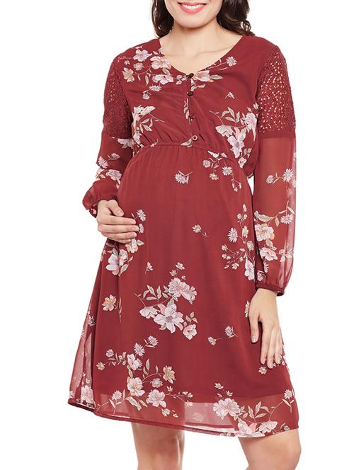 red printed dress maternity wear - 14618871 - Very Small Image - 1