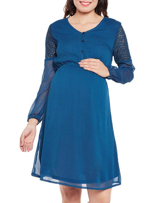 blue solid dress maternity wear - 14618874 - Very Small Image - 1