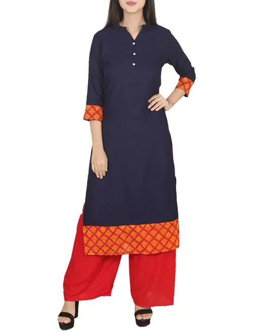 blue viscose straight kurta - 14619104 - Very Small Image - 1