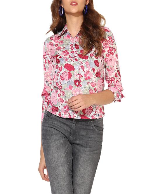pink floral casual shirt - 14620198 - Very Small Image - 1