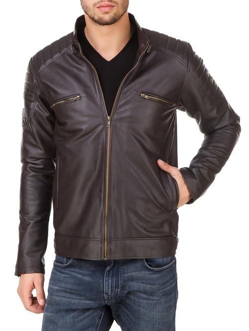 brown faux leather casual jacket - 14620790 - Very Small Image - 1