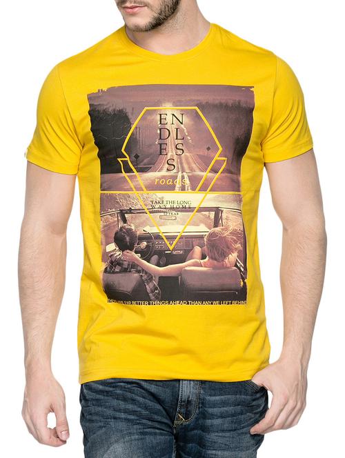 yellow cotton front print t-shirt - 14626078 - Very Small Image - 1