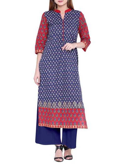 blue cotton straight kurta - 14626445 - Very Small Image - 1