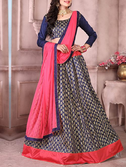 blue silk flared lehenga - 14629266 - Very Small Image - 1