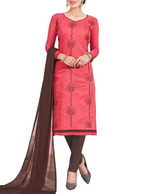 pink chanderi cotton churidaar suit dress material - 14631664 - Very Small Image - 1