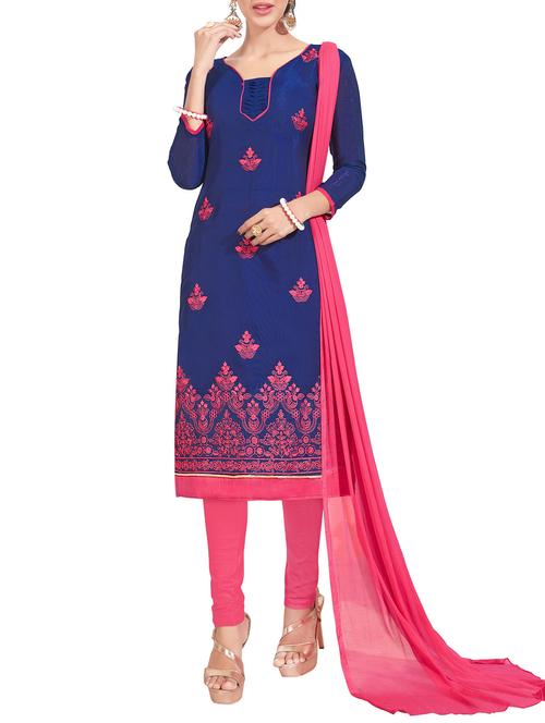 blue chanderi cotton churidaar suit dress material - 14631668 - Very Small Image - 1