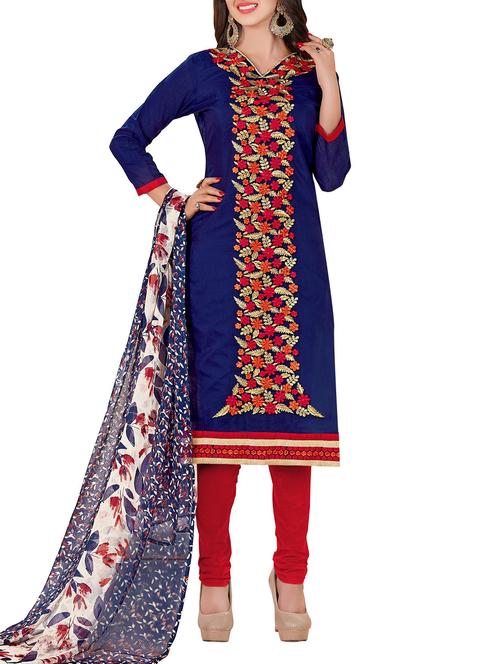blue chanderi cotton churidaar suit dress material - 14631679 - Very Small Image - 1