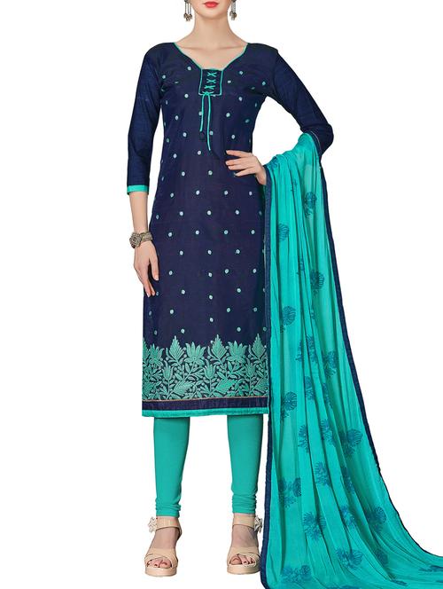 blue chanderi cotton churidaar suit dress material - 14631680 - Very Small Image - 1