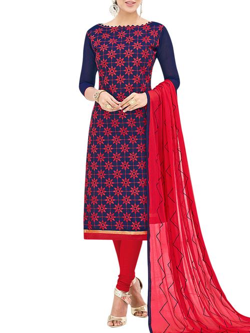 blue chanderi cotton churidaar suit dress material - 14631692 - Very Small Image - 1