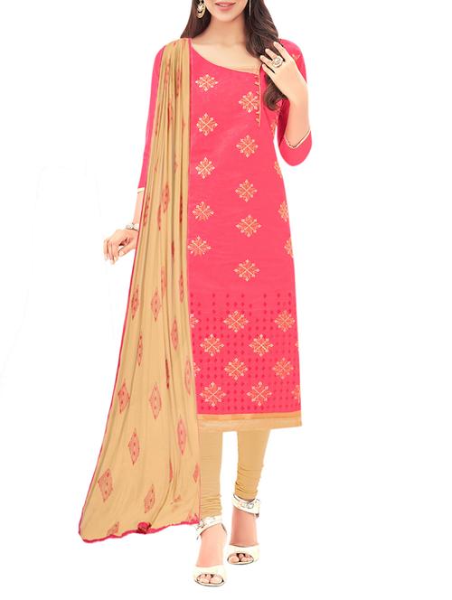 pink chanderi cotton churidaar suit dress material - 14631701 - Very Small Image - 1