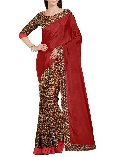 red crepe half and half saree with blouse - 14631768 - Very Small Image - 1