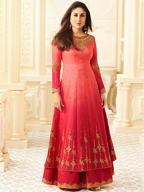 embroidered semi-stitched anarkali suit - 14632729 - Very Small Image - 1