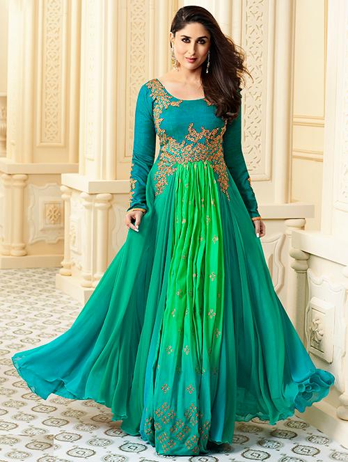 embroidered flared unstitched suit - 14632730 - Very Small Image - 1