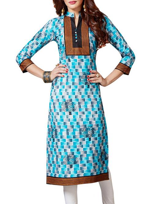 blue cotton unstitched straight kurta - 14632830 - Very Small Image - 1