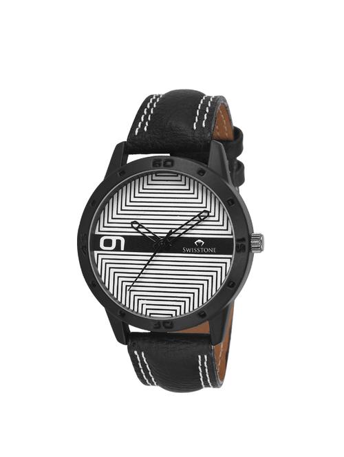 swisstone ftrek079-wht black leather strap wrist watch for men - 14633381 - Very Small Image - 1