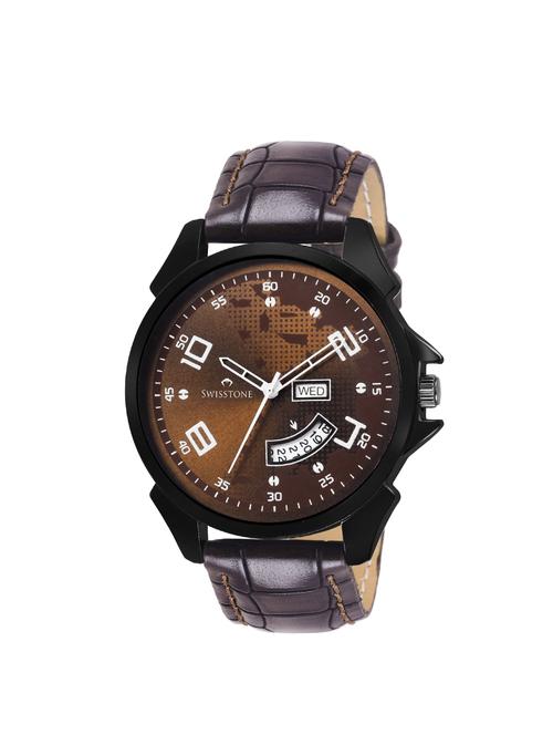 swisstone bk085-brw brown leather strap wrist watch for men - 14633417 - Very Small Image - 1