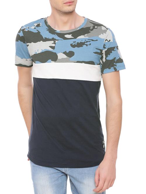 blue cotton chest print t-shirt - 14633631 - Very Small Image - 1
