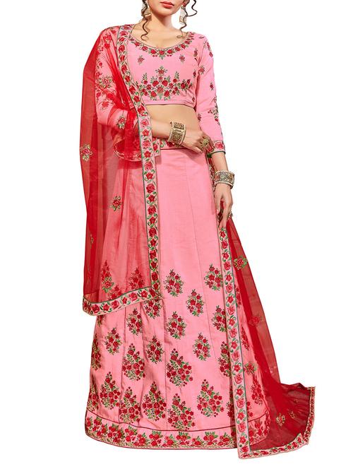 pink silk embroidered panelled lehenga - 14633696 - Very Small Image - 1