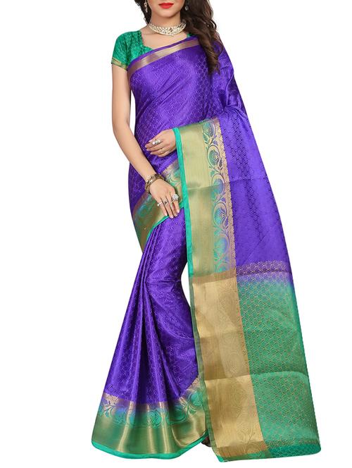 blue woven saree with blouse - 14634402 - Very Small Image - 1