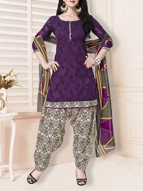 purple cotton blend unstitched suit - 14634457 - Very Small Image - 1