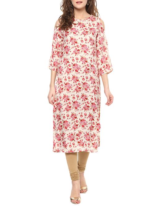 pink poly crepe straight kurta - 14634940 - Very Small Image - 1