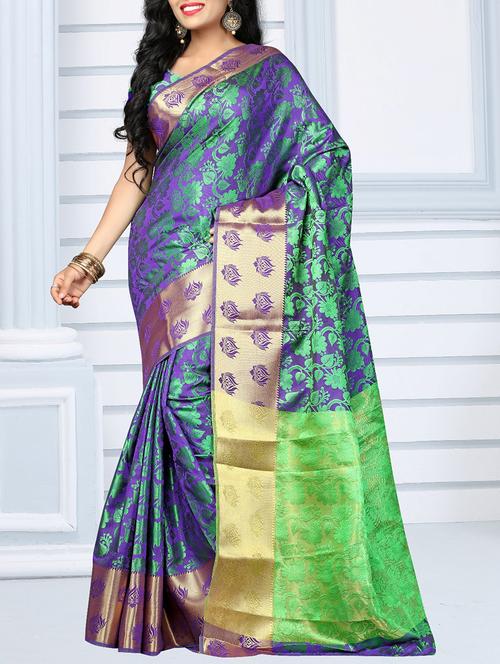 blue kanjivaram saree with blouse - 14635260 - Very Small Image - 1