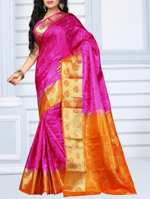 pink cotton silk kanjivaram saree with blouse - 14635262 - Very Small Image - 1